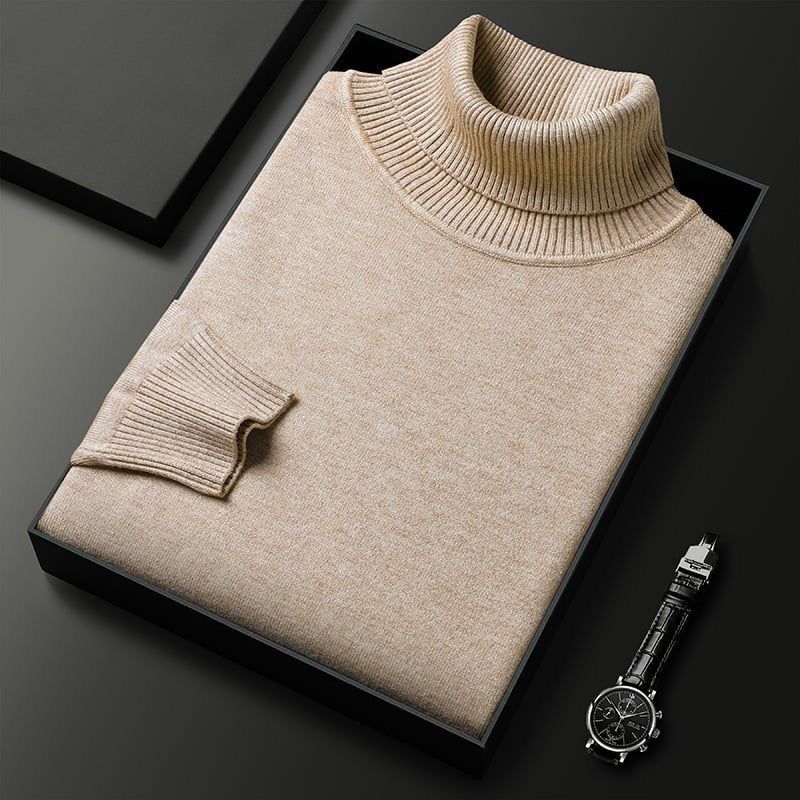 High neck casual men black sweater